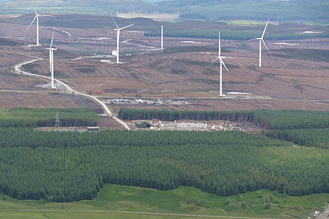 Picture from Meall Dearg, looking at the construction site for the Griffin Wind Farm being constructed by Scottish and Southern Energy.